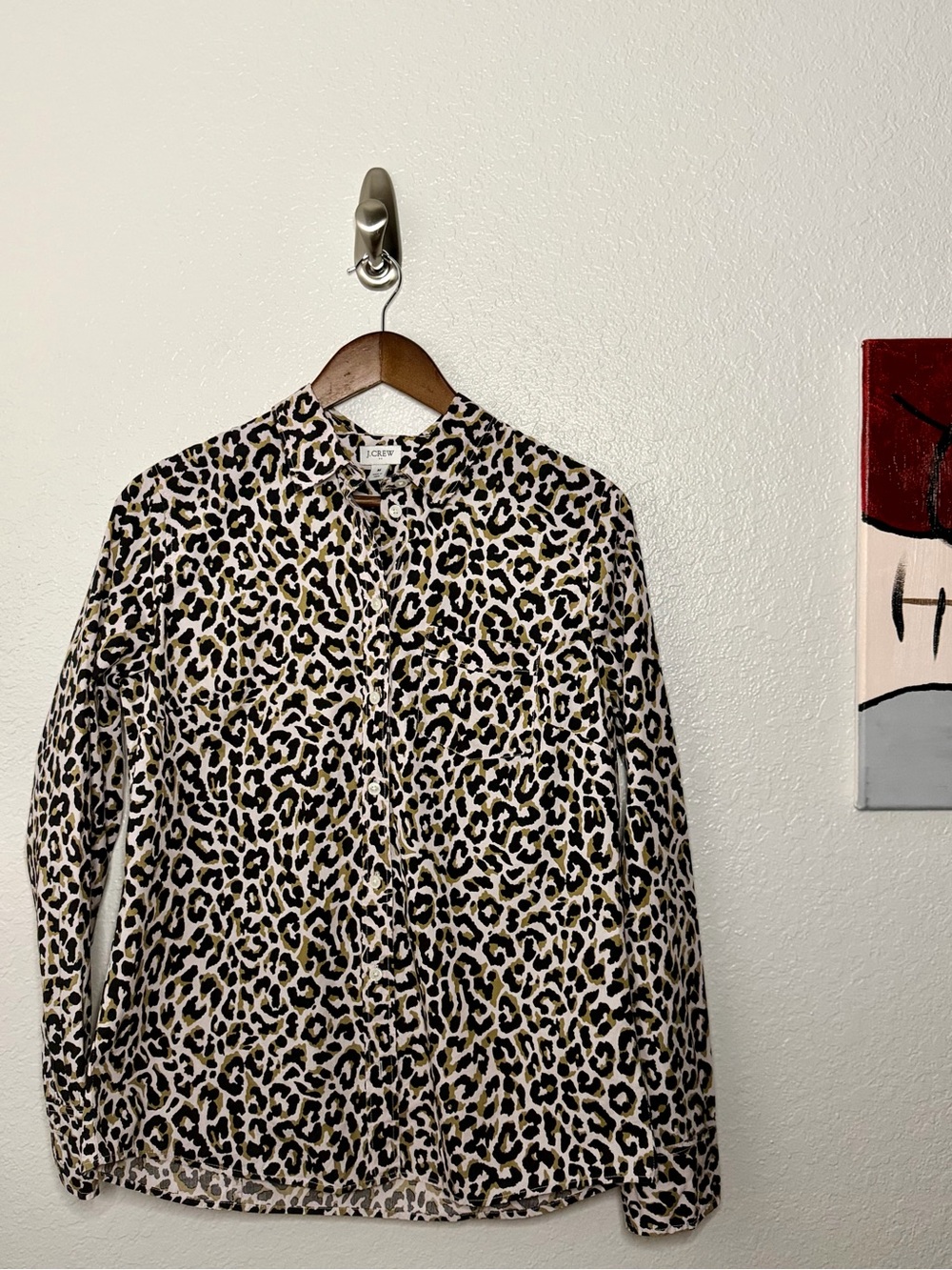 J.Crew Leopard Print Long Sleeve Dress Shirt Rose/Black Medium